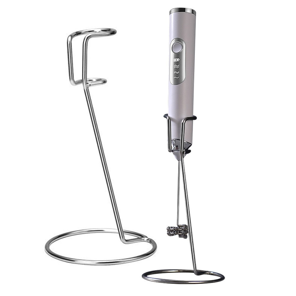 Handheld Electric Milk Frother Mini Drink Mixer with Stand and 2 Whisks White