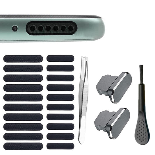 Phone Speaker Dustproof Stickers Dust Plugs Protector Kit for iPhone Grey