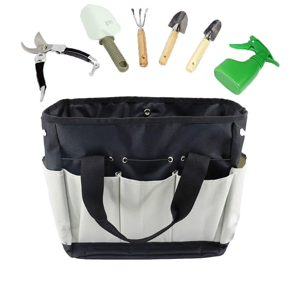 Multi Pockets Gardening Tool Bag Planting Tool Storage Tote Bag Black and Grey
