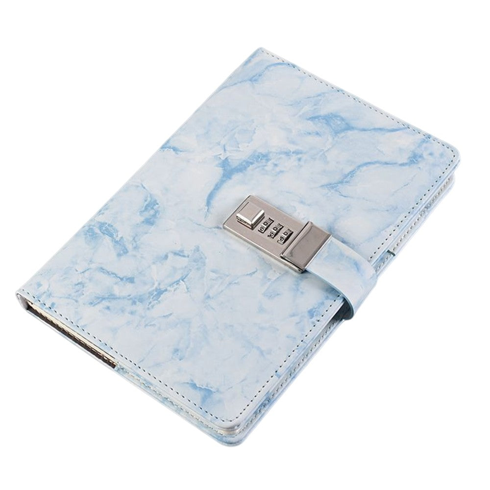 PU Leather Marble Diary with Combination Lock Refillable Secret Journal Notebooks for Girls Women Blue