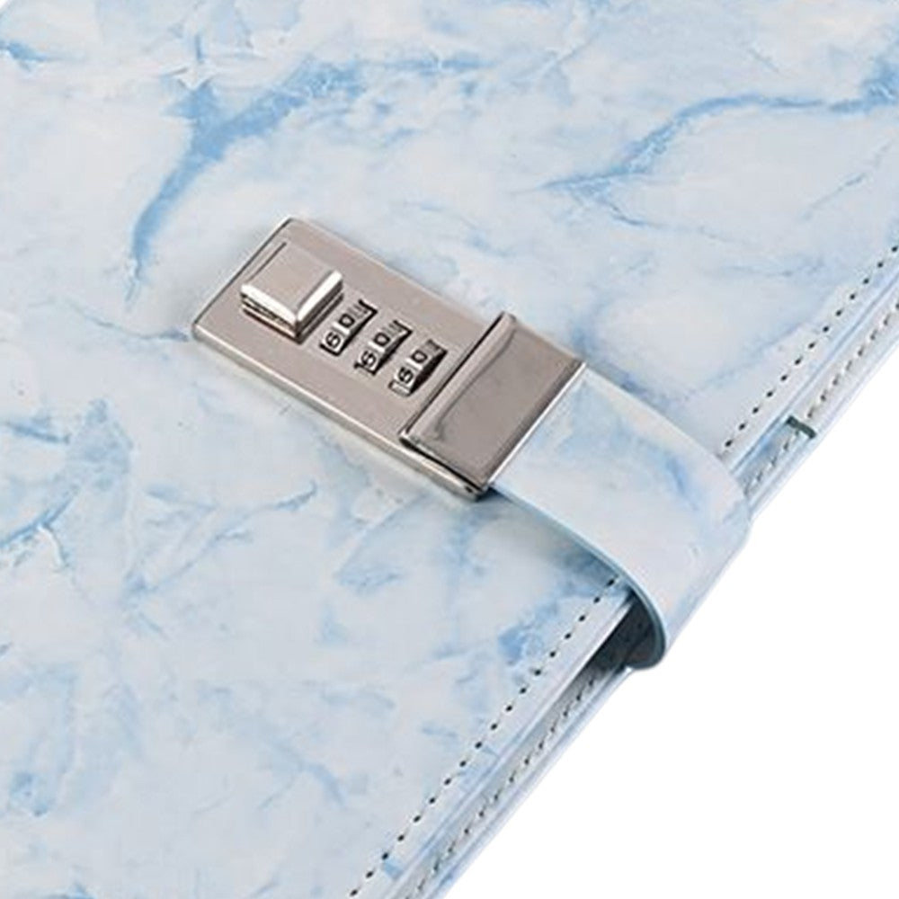 PU Leather Marble Diary with Combination Lock Refillable Secret Journal Notebooks for Girls Women Blue
