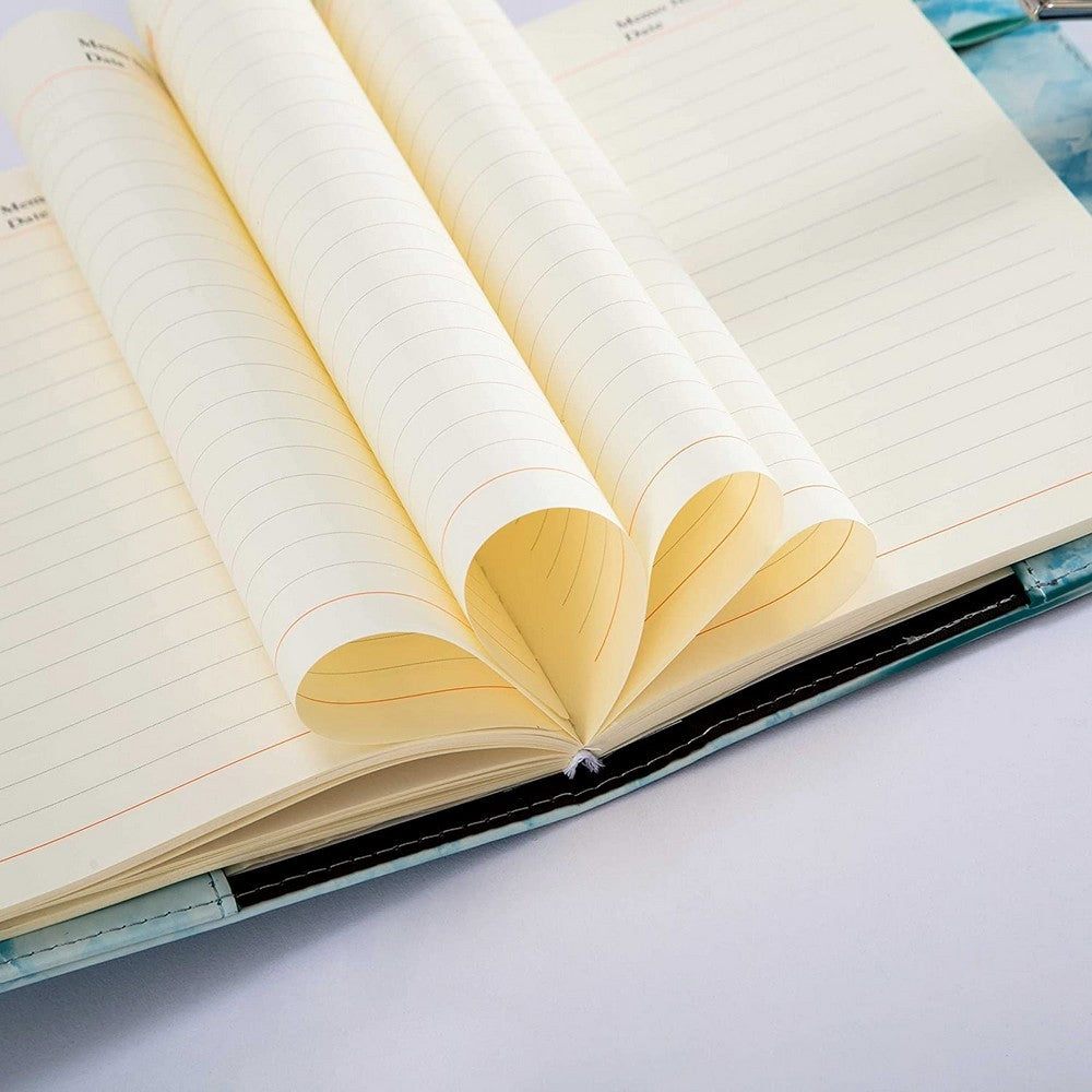 PU Leather Marble Diary with Combination Lock Refillable Secret Journal Notebooks for Girls Women Blue