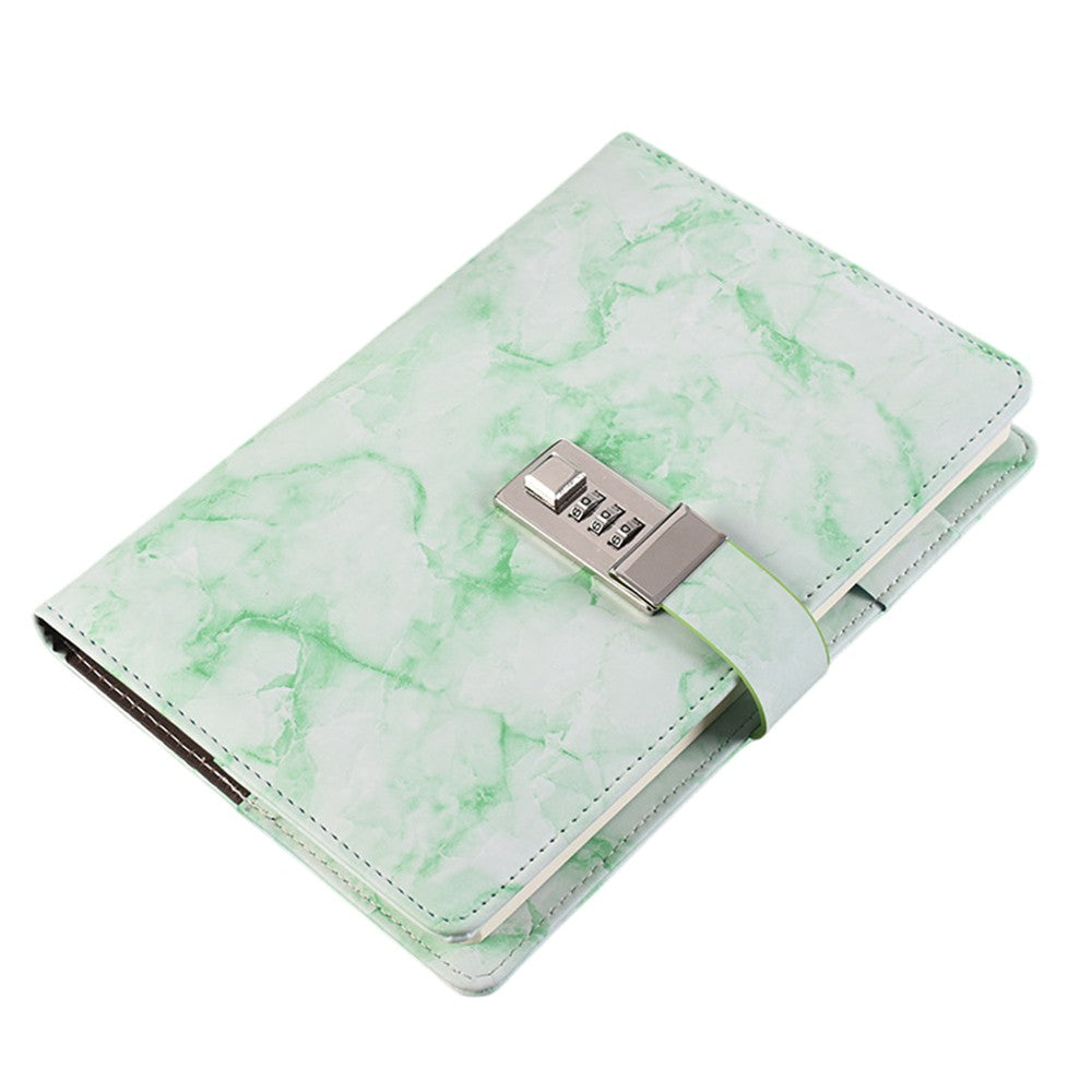 PU Leather Marble Diary with Combination Lock Refillable Secret Journal Notebooks for Girls Women Green