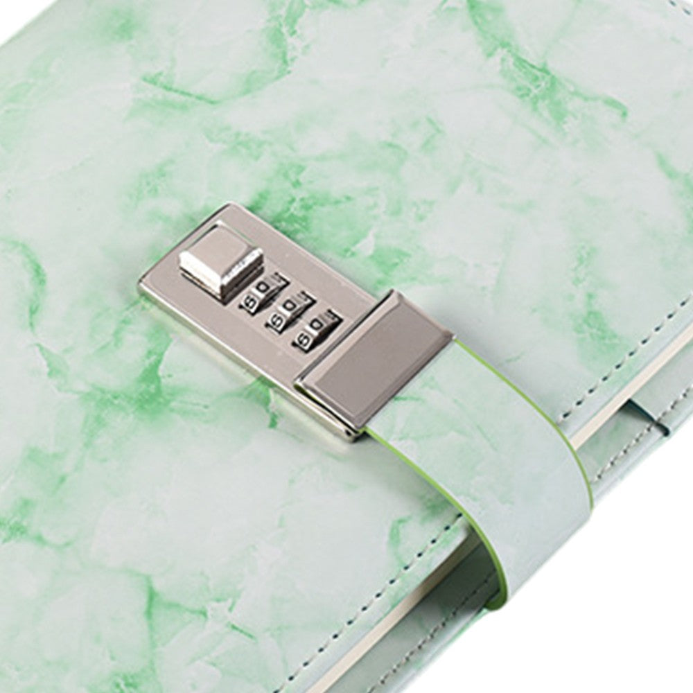 PU Leather Marble Diary with Combination Lock Refillable Secret Journal Notebooks for Girls Women Green