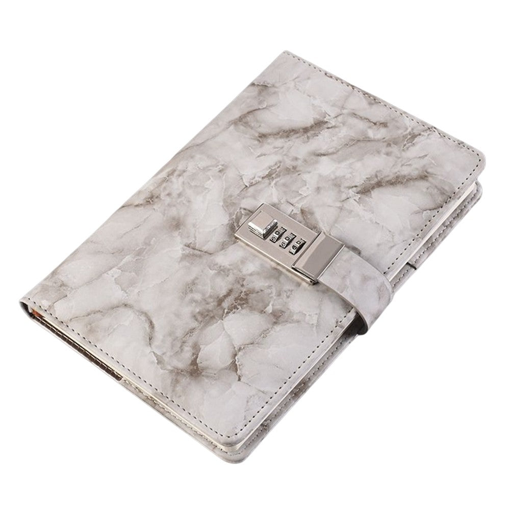 PU Leather Marble Diary with Combination Lock Refillable Secret Journal Notebooks for Girls Women Grey
