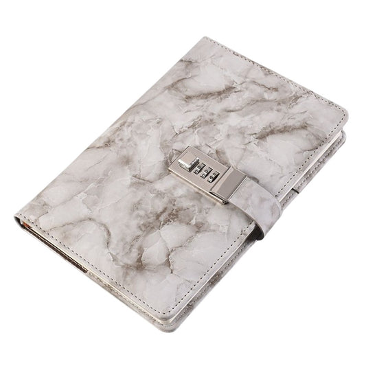 PU Leather Marble Diary with Combination Lock Refillable Secret Journal Notebooks for Girls Women Grey