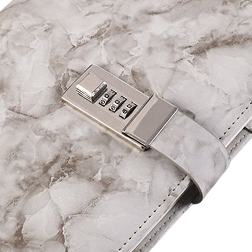 PU Leather Marble Diary with Combination Lock Refillable Secret Journal Notebooks for Girls Women Grey