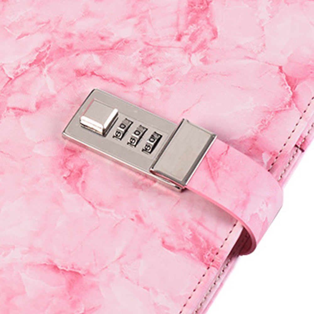 PU Leather Marble Diary with Combination Lock Refillable Secret Journal Notebooks for Girls Women Pink
