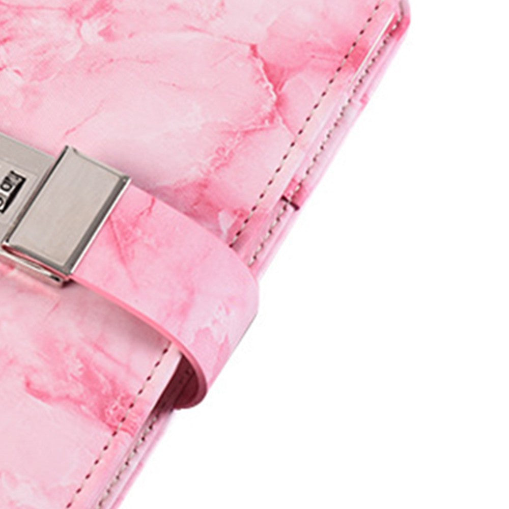 PU Leather Marble Diary with Combination Lock Refillable Secret Journal Notebooks for Girls Women Pink