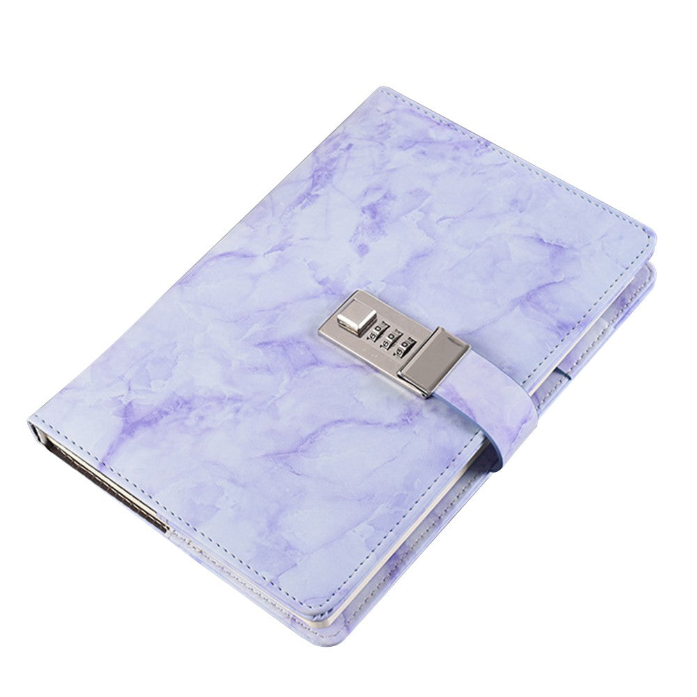 PU Leather Marble Diary with Combination Lock Refillable Secret Journal Notebooks for Girls Women Purple