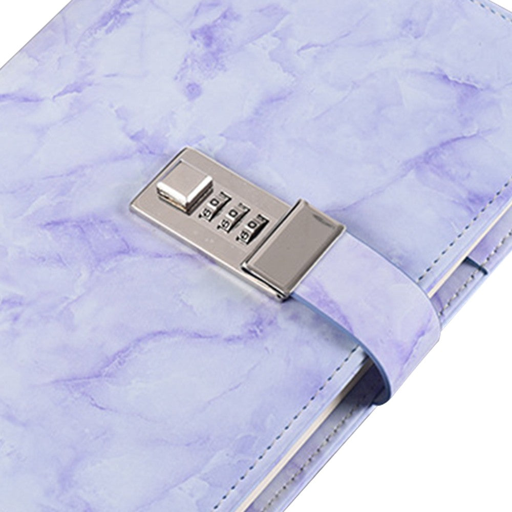 PU Leather Marble Diary with Combination Lock Refillable Secret Journal Notebooks for Girls Women Purple
