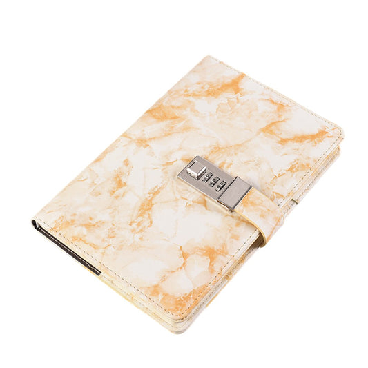 PU Leather Marble Diary with Combination Lock Refillable Secret Journal Notebooks for Girls Women Yellow