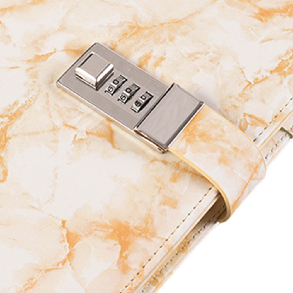 PU Leather Marble Diary with Combination Lock Refillable Secret Journal Notebooks for Girls Women Yellow