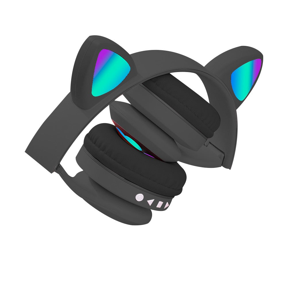 Bluetooth 5.0 Wireless Headphones Cute Cat Ears Shaped Headset with LED Light Black