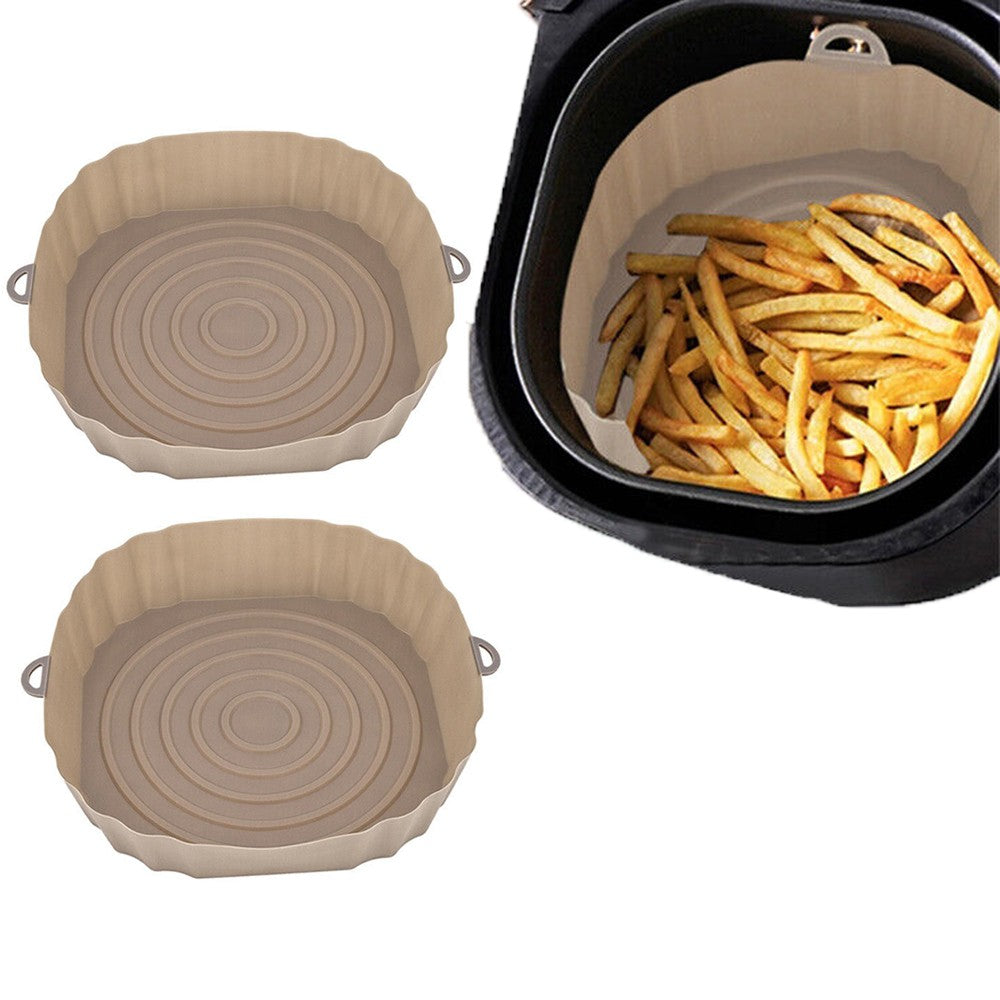 2 X Air Fryer Silicone Pot Air Fryer Liners Microwave Oven Baking Accessories Brown