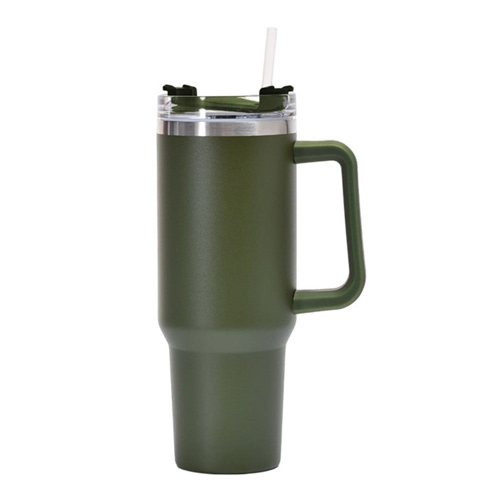 40oz Double Wall Insulated Coffee Mug Stainless Steel Thermal Cups with Lid and Straw Army Green