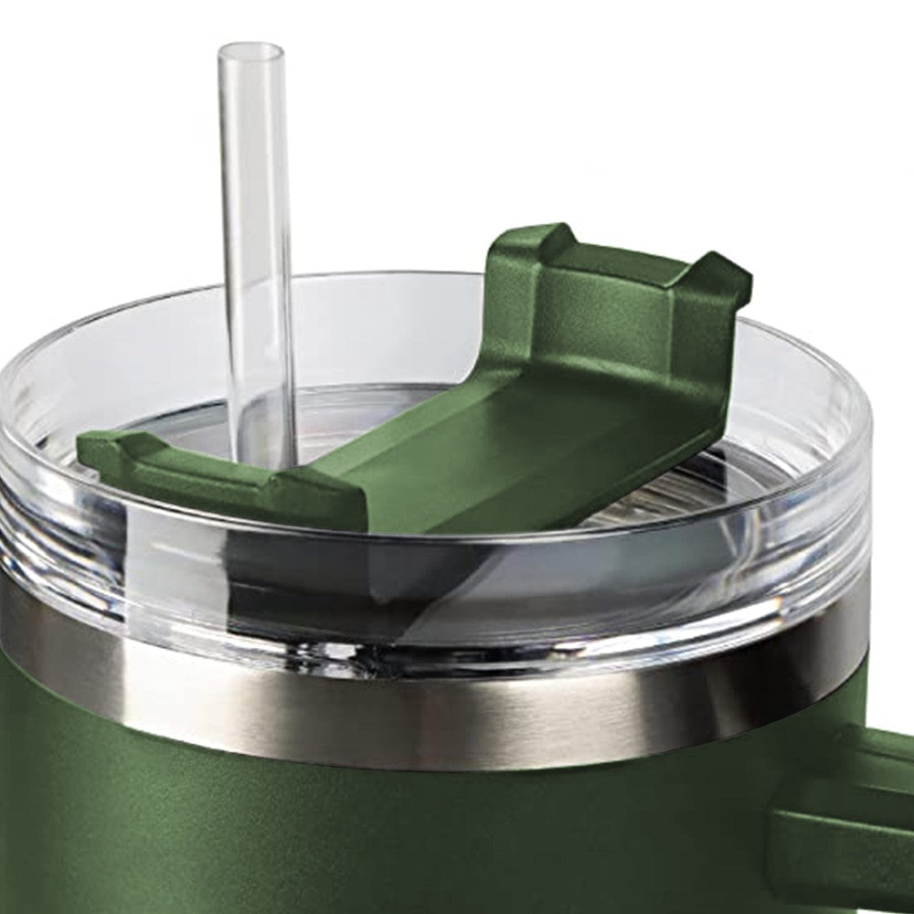 40oz Double Wall Insulated Coffee Mug Stainless Steel Thermal Cups with Lid and Straw Army Green