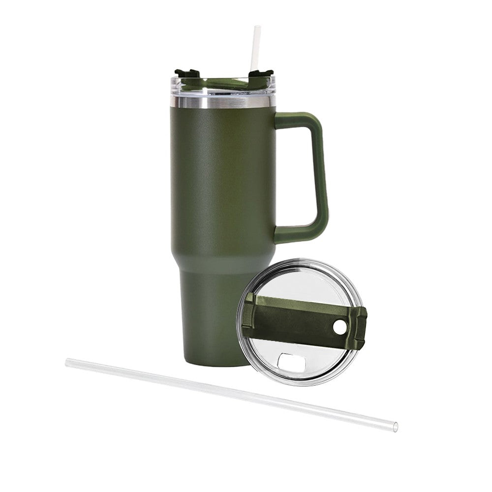 40oz Double Wall Insulated Coffee Mug Stainless Steel Thermal Cups with Lid and Straw Army Green