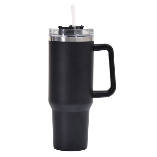 40oz Double Wall Insulated Coffee Mug Stainless Steel Thermal Cups with Lid and Straw Black