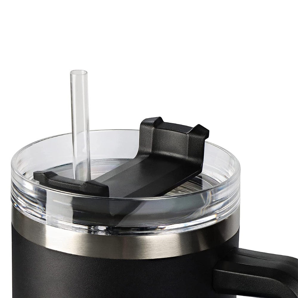40oz Double Wall Insulated Coffee Mug Stainless Steel Thermal Cups with Lid and Straw Black