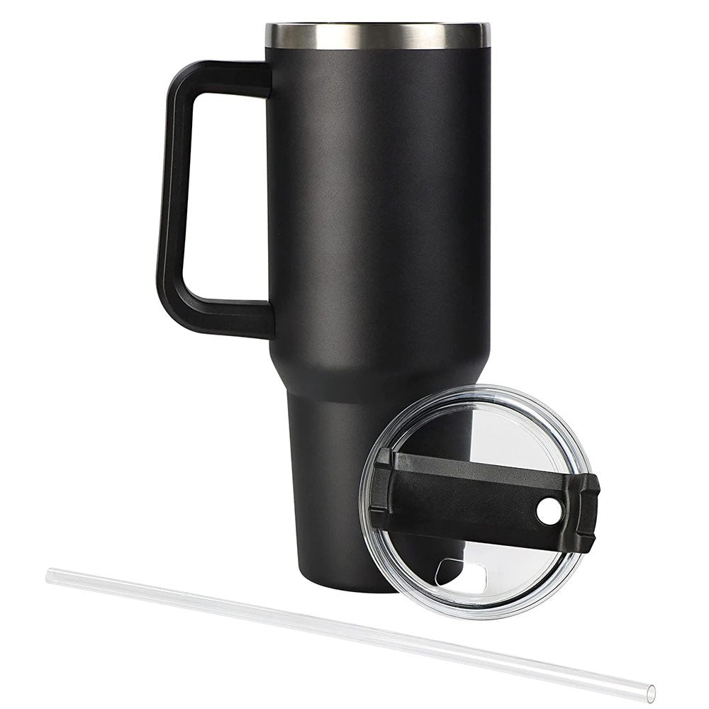 40oz Double Wall Insulated Coffee Mug Stainless Steel Thermal Cups with Lid and Straw Black