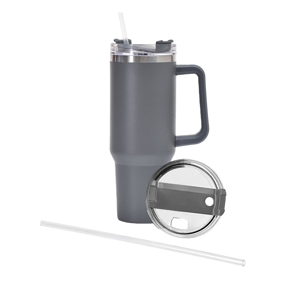 40oz Double Wall Insulated Coffee Mug Stainless Steel Thermal Cups with Lid and Straw Grey