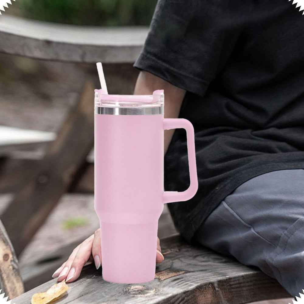 40oz Double Wall Insulated Coffee Mug Stainless Steel Thermal Cups with Lid and Straw Pink