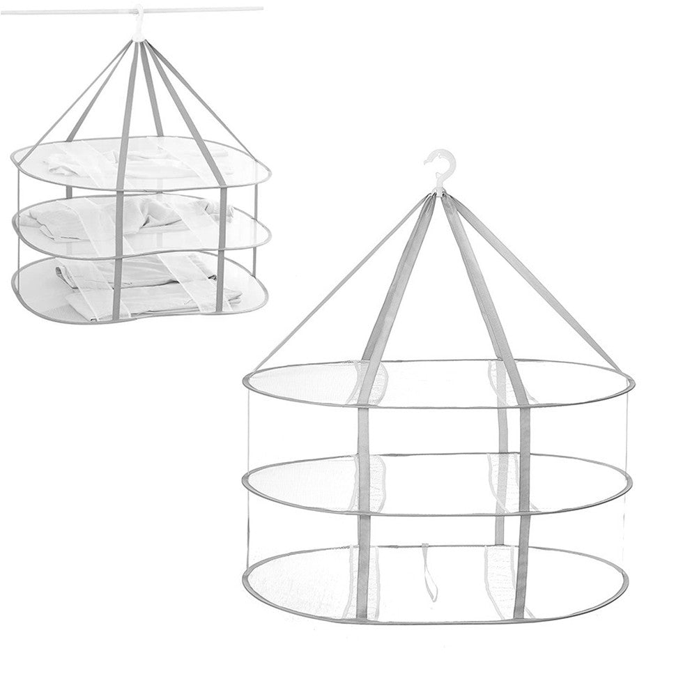 3 Tier Hanging Drying Rack Foldable Clothes Hanging Dryer Laundry Mesh Flat Rack