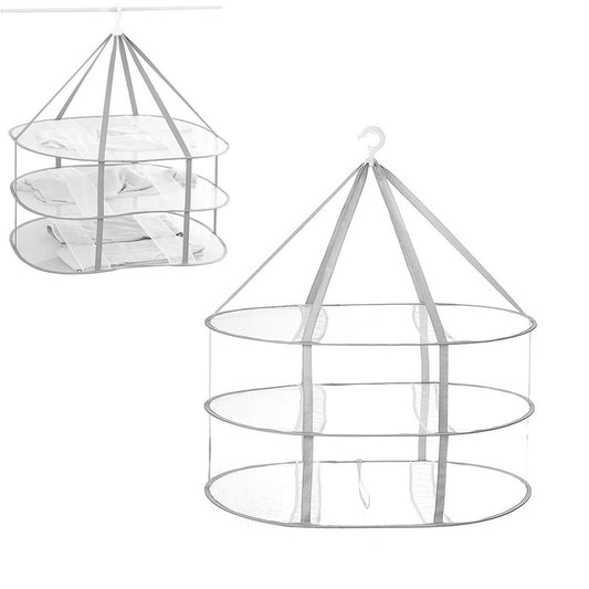 3 Tier Hanging Drying Rack Foldable Clothes Hanging Dryer Laundry Mesh Flat Rack