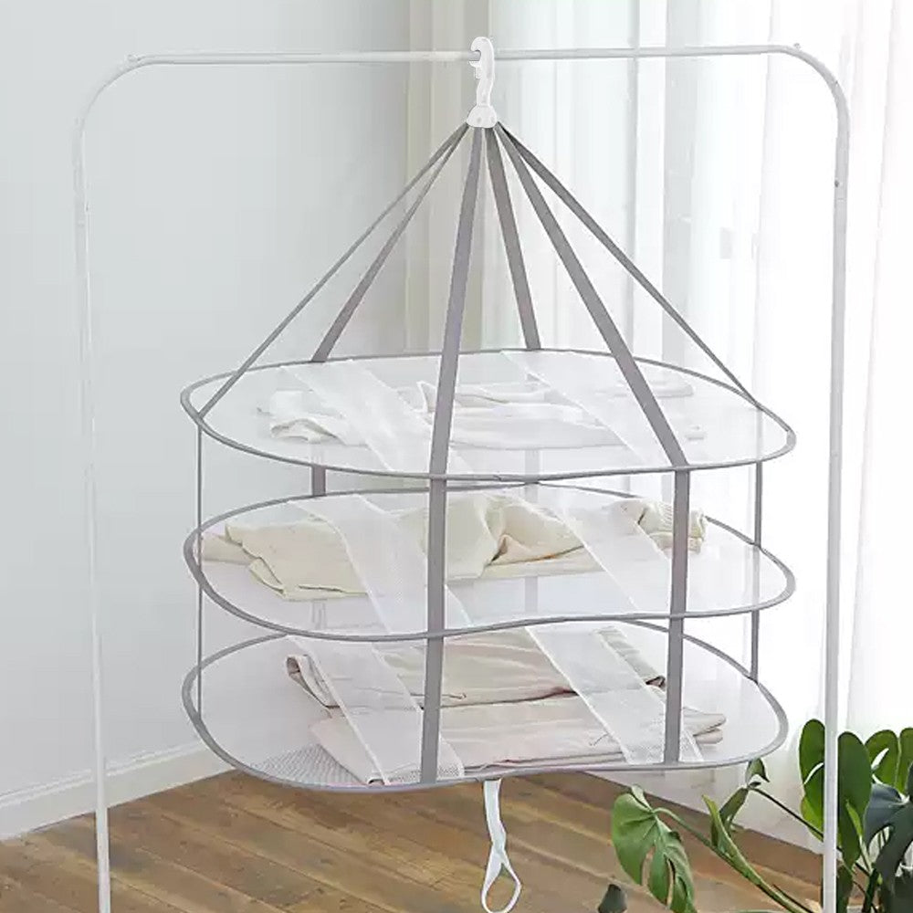 3 Tier Hanging Drying Rack Foldable Clothes Hanging Dryer Laundry Mesh Flat Rack