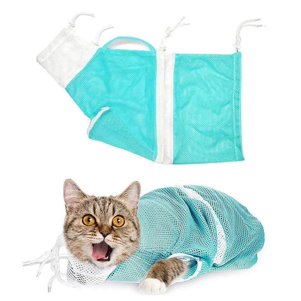 Pet Cat Bathing Bag Mesh Cloth Cat Grooming Bag Cat Supplies Washing Bags Green