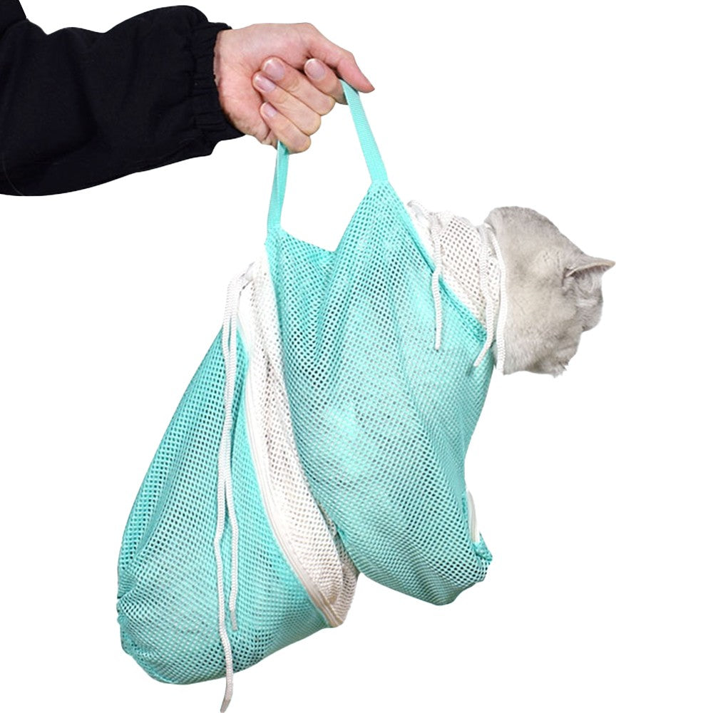 Pet Cat Bathing Bag Mesh Cloth Cat Grooming Bag Cat Supplies Washing Bags Green