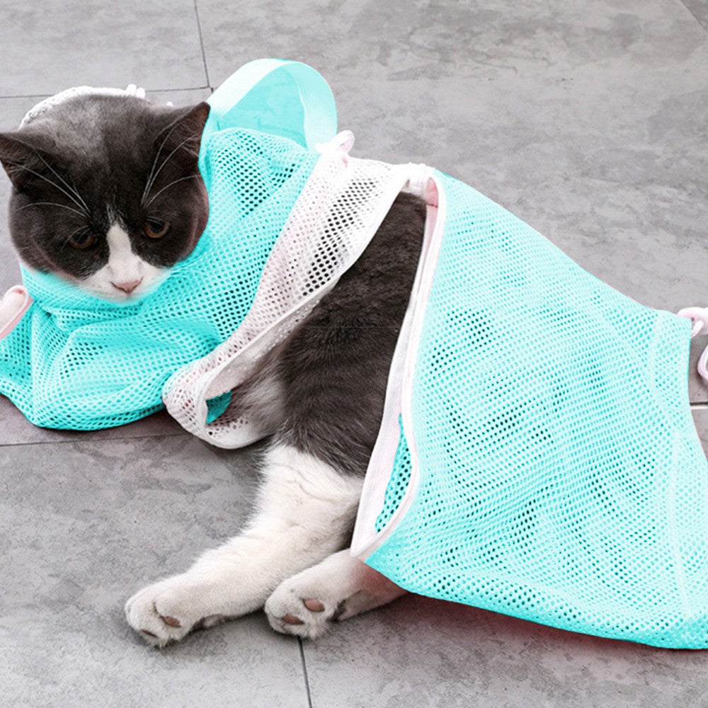 Pet Cat Bathing Bag Mesh Cloth Cat Grooming Bag Cat Supplies Washing Bags Green