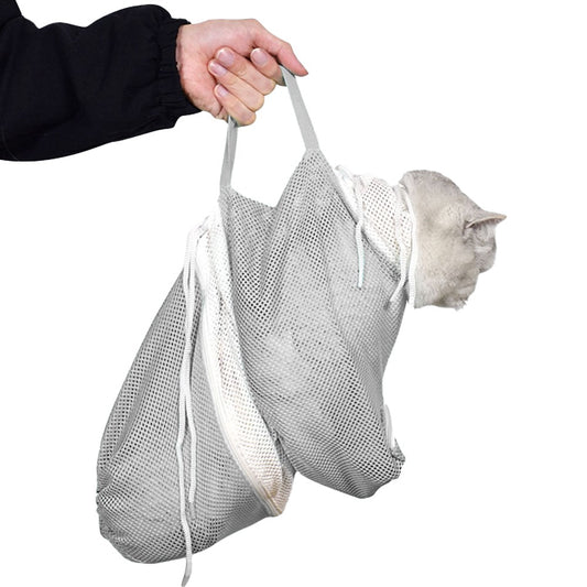 Pet Cat Bathing Bag Mesh Cloth Cat Grooming Bag Cat Supplies Washing Bags Grey