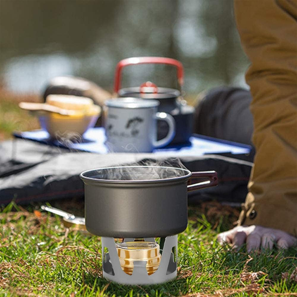 Outdoor Mini Alcohol Stove Burner Portable Hiking Camping Stove Burner with Stand Grey