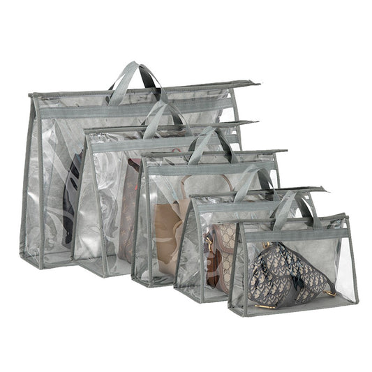 Set of 5Pcs Closet Purse Dust Storage Bag Wardrobe Clear Handbag Organizer Grey