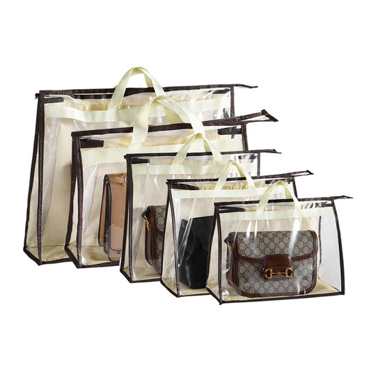 Set of 5Pcs Closet Purse Dust Storage Bag Wardrobe Clear Handbag Organizer Beige