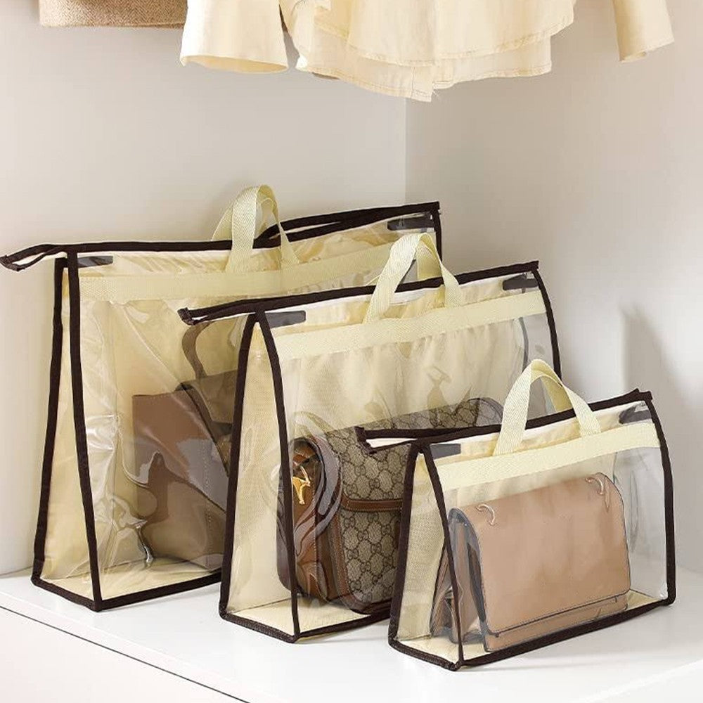 Set of 5Pcs Closet Purse Dust Storage Bag Wardrobe Clear Handbag Organizer Beige