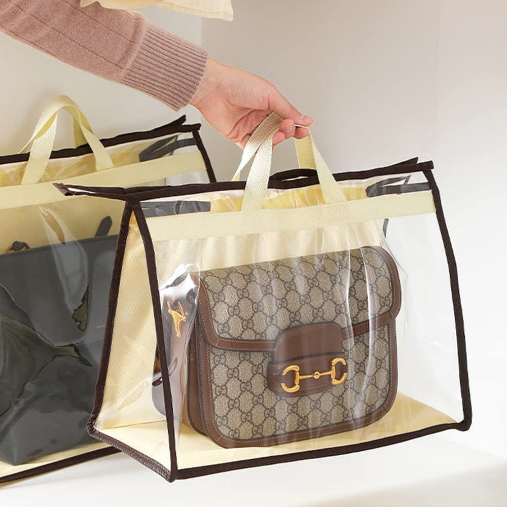 Set of 5Pcs Closet Purse Dust Storage Bag Wardrobe Clear Handbag Organizer Beige