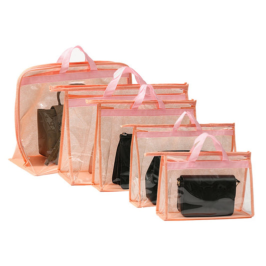 Set of 5Pcs Closet Purse Dust Storage Bag Wardrobe Clear Handbag Organizer Pink