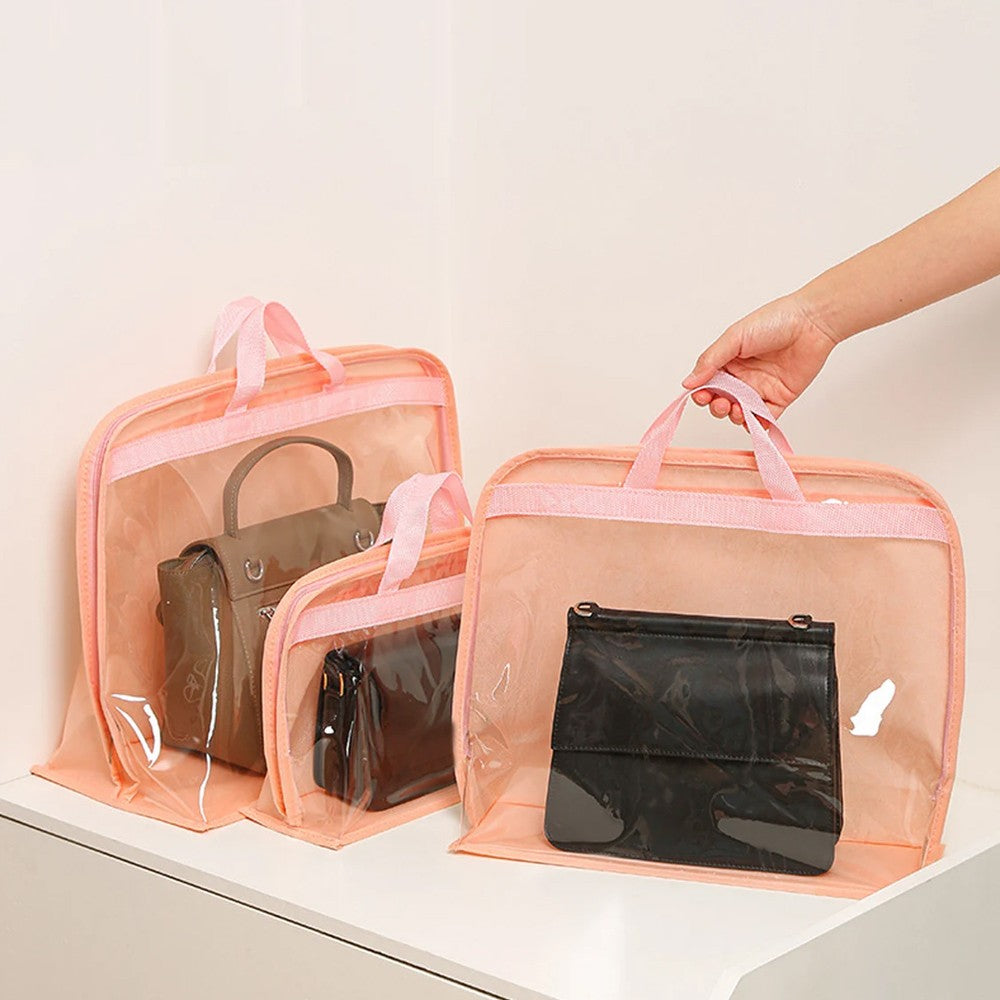 Set of 5Pcs Closet Purse Dust Storage Bag Wardrobe Clear Handbag Organizer Pink