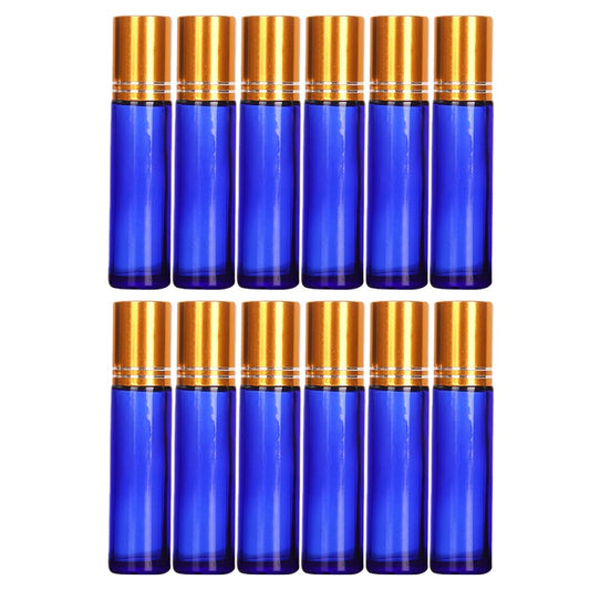 12Pcs 10ml Refillable Essential Oil Roller Bottles Roll on Bottles Essential Oil Dispensing Glass Bottles Blue