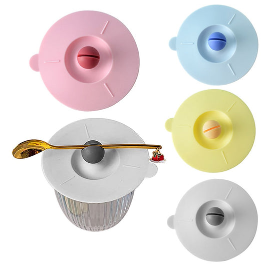 4Pcs Anti Dust Silicone Cup Lid Multicolor Mug Cup Covers with Spoon Holder