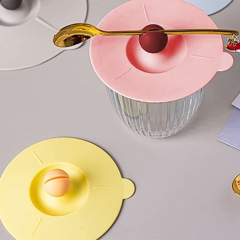 4Pcs Anti Dust Silicone Cup Lid Multicolor Mug Cup Covers with Spoon Holder