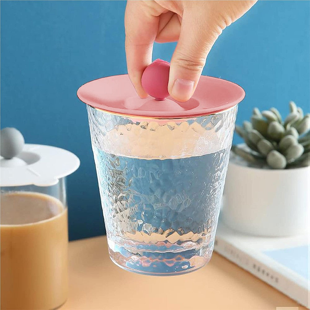 4Pcs Anti Dust Silicone Cup Lid Multicolor Mug Cup Covers with Spoon Holder