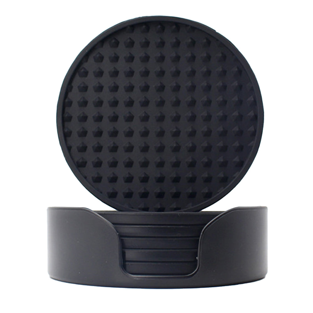 6pcs Silicone Coasters with Holder Drinking Coasters Cup Mat Black