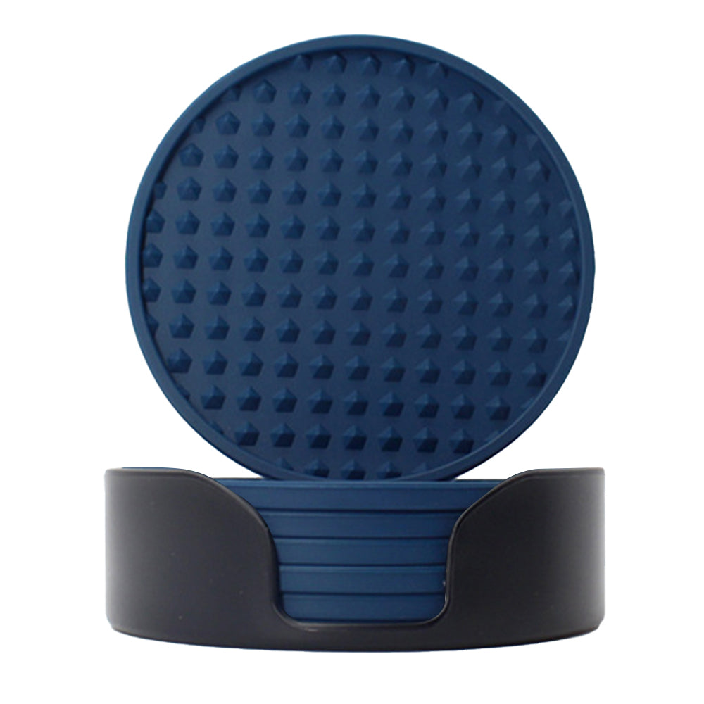 6pcs Silicone Coasters with Holder Drinking Coasters Cup Mat Blue