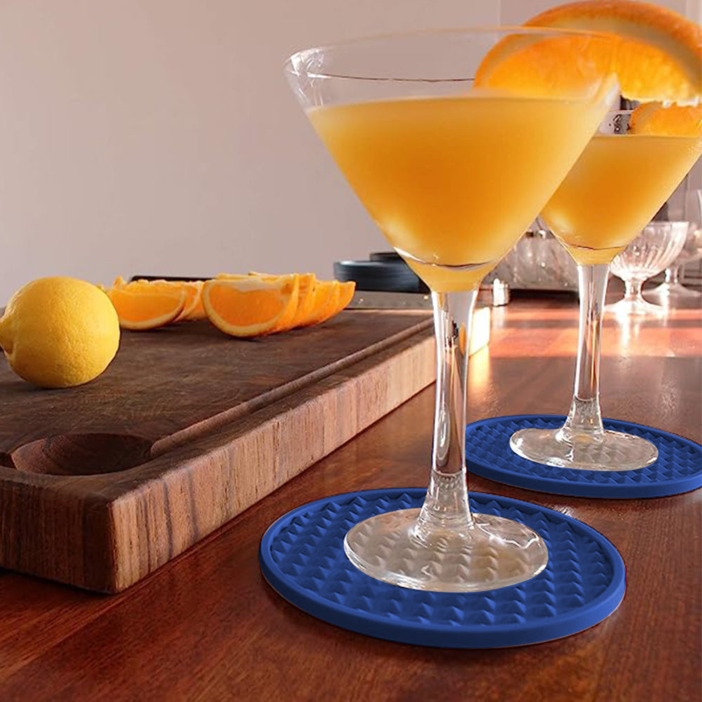 6pcs Silicone Coasters with Holder Drinking Coasters Cup Mat Blue