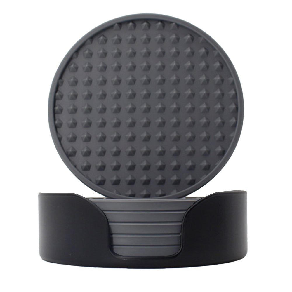 6pcs Silicone Coasters with Holder Drinking Coasters Cup Mat Grey