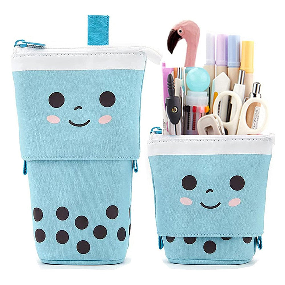 Standing Pencil Case Telescopic Pen Bag Pen Holder Stationery Case Makeup Brush Pouch Blue